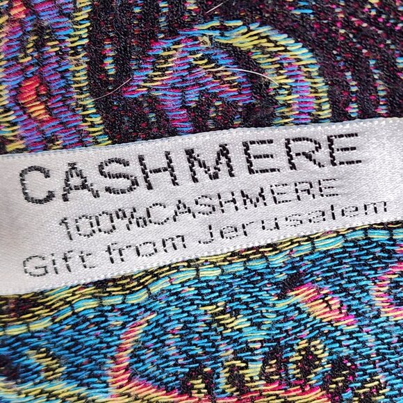 Cashmere Paisley Scarf Shawl With Fringe Multicolor 74" X 26" From Jerusalem - Picture 3 of 9
